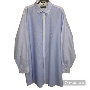 Stacy Adams Shirt Mens 19 36/37 Long Sleeve Button Up Square Cuffs Blue Stripe
